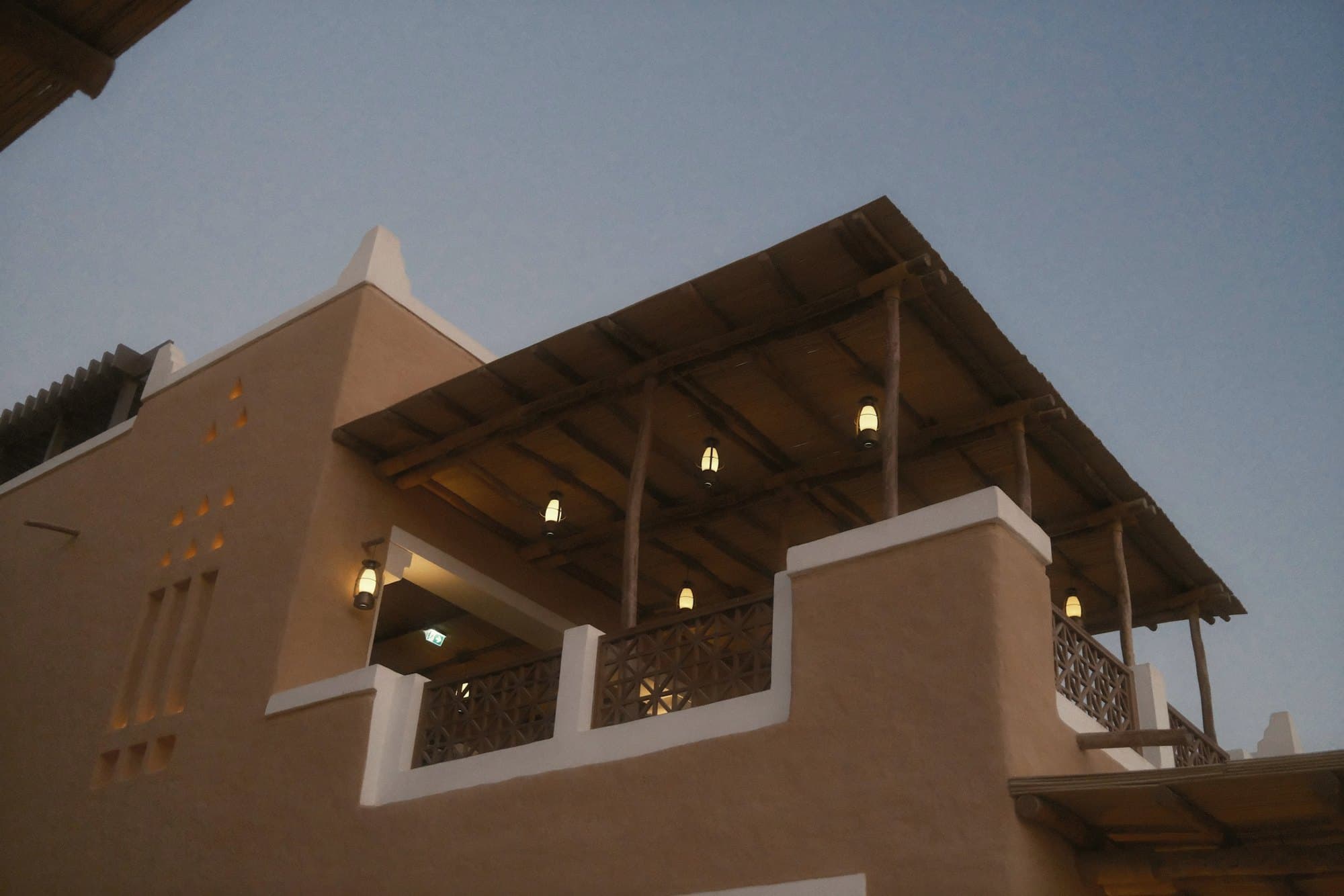 Najdi-style architecture at dusk